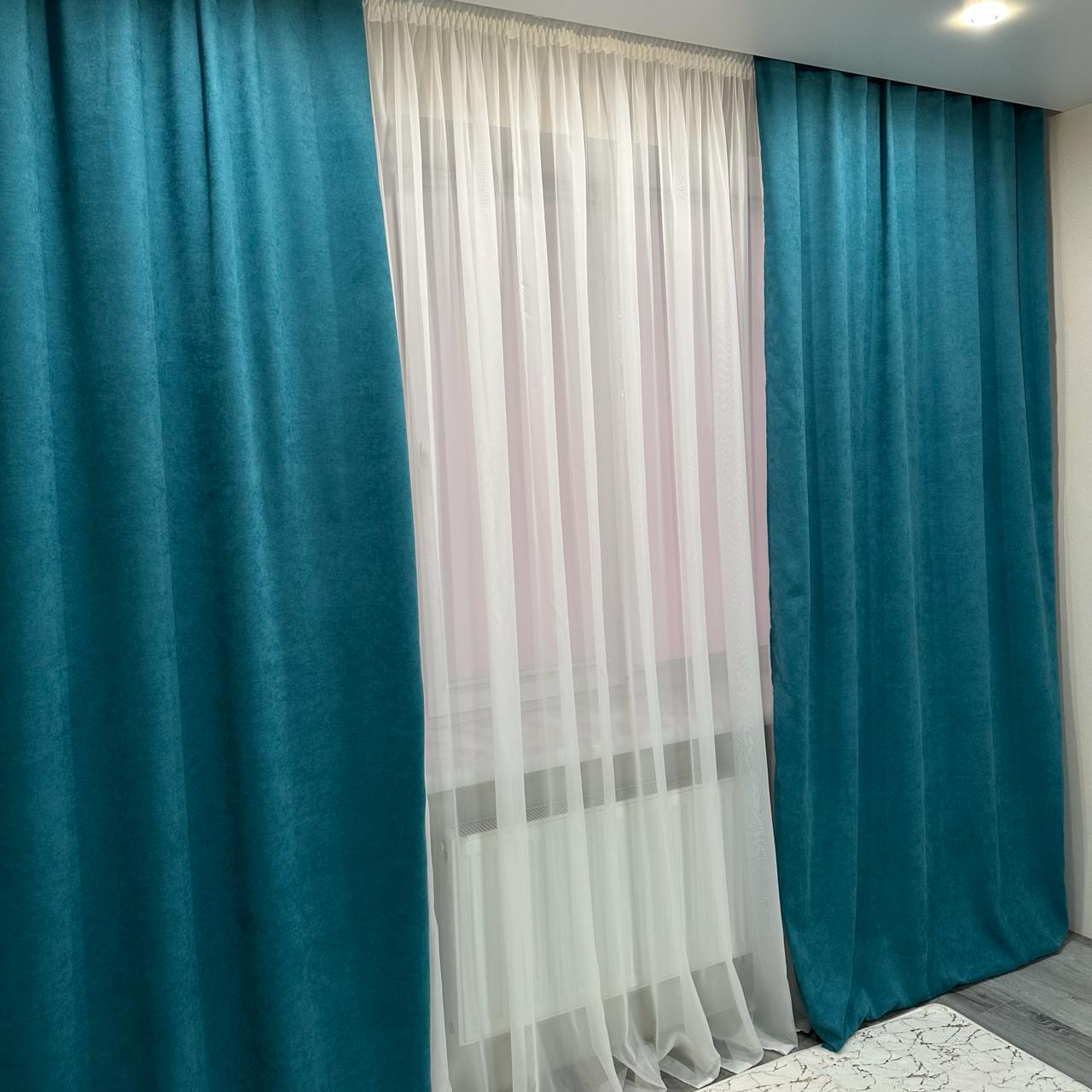 Комплект штор микровелюр 2 шт. 1,5х2,7 м готовые на шторной тесьме 6 см Бирюзовый (petek-V23) - фото 7