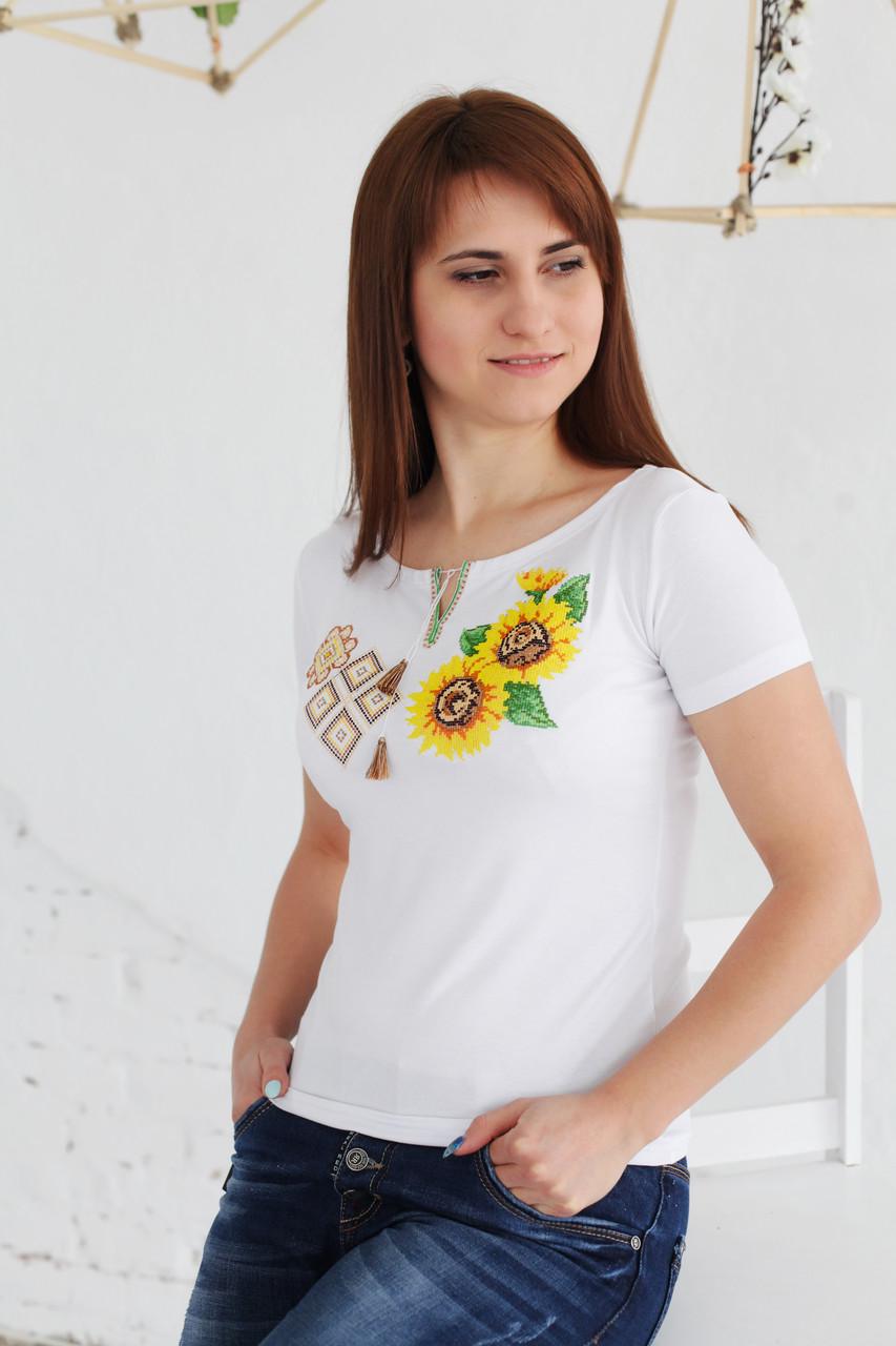 Женская футболка вышитая сочетание (А-18)