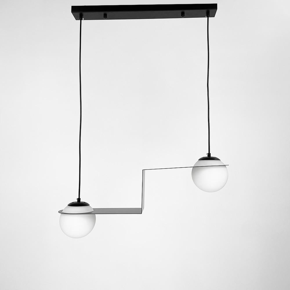 Люстра подвесная в сферических мотивах с двумя плафонами (921/2 BK+WT)