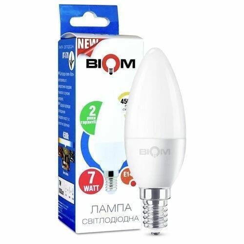Світлодіодна лампа-свічка матова Biom BT-570 C37 7W E14 4500К (27830132)