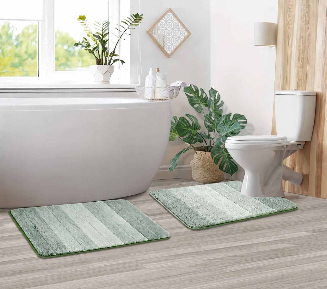 Набір килимків для ванної кімнати з пухнастої мікрофібри Soft Comfort 40х60 та U-подібний 2 шт. 50х40 см Зелений (7802898)