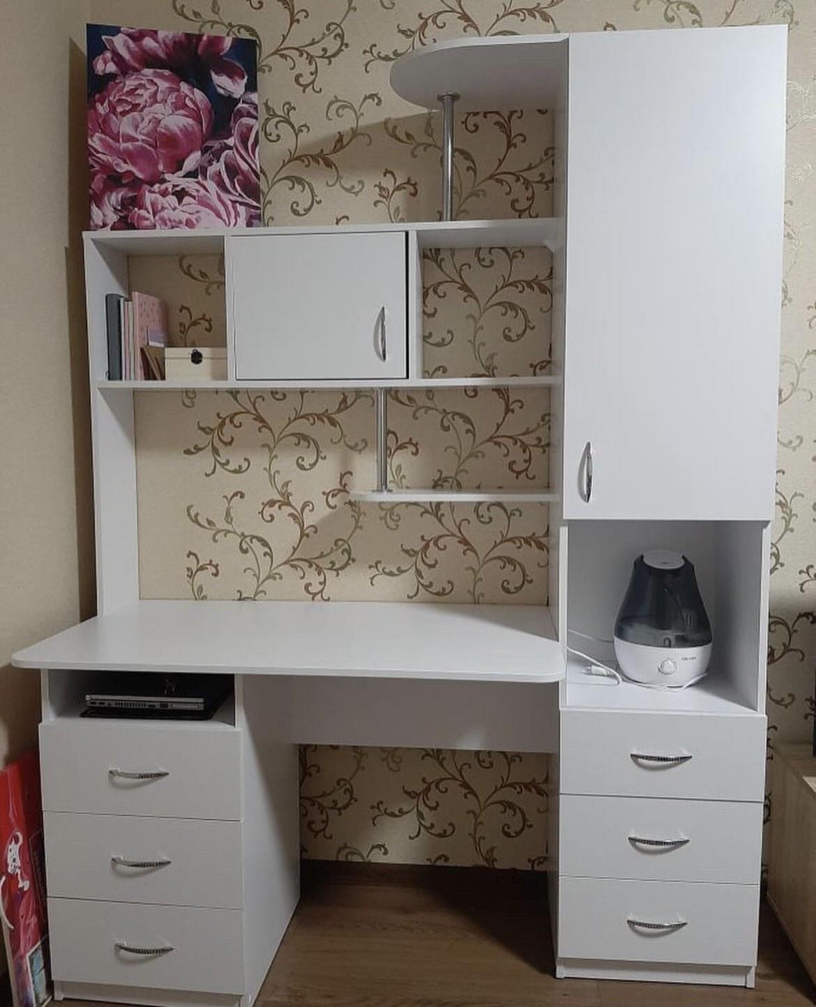 Стол компьютерный письменный Light-12 с надстройкой тумбой и полочками Белый - фото 2 Стол компьютерный письменный Light-12 с надстройкой тумбой и полочками Белый - фото 2