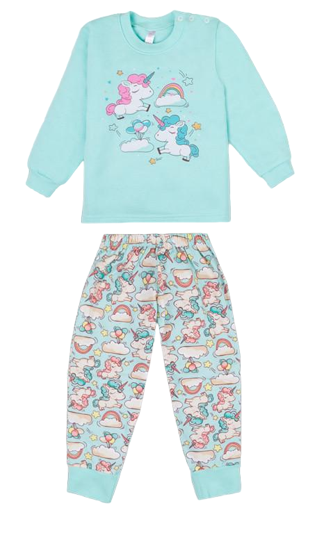 Пижама детская хлопковая теплая для девочки Gabbi PGD-21-19 Единорог 80 см Голубой (13055)