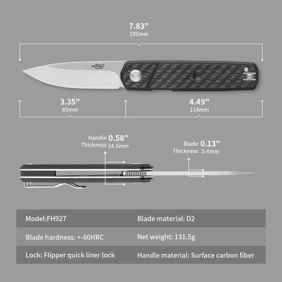 Нож складной Firebird FH927-CF сталь D2 Черный карбон (FH927-CF) - фото 6 Нож складной Firebird FH927-CF сталь D2 Черный карбон (FH927-CF) - фото 6