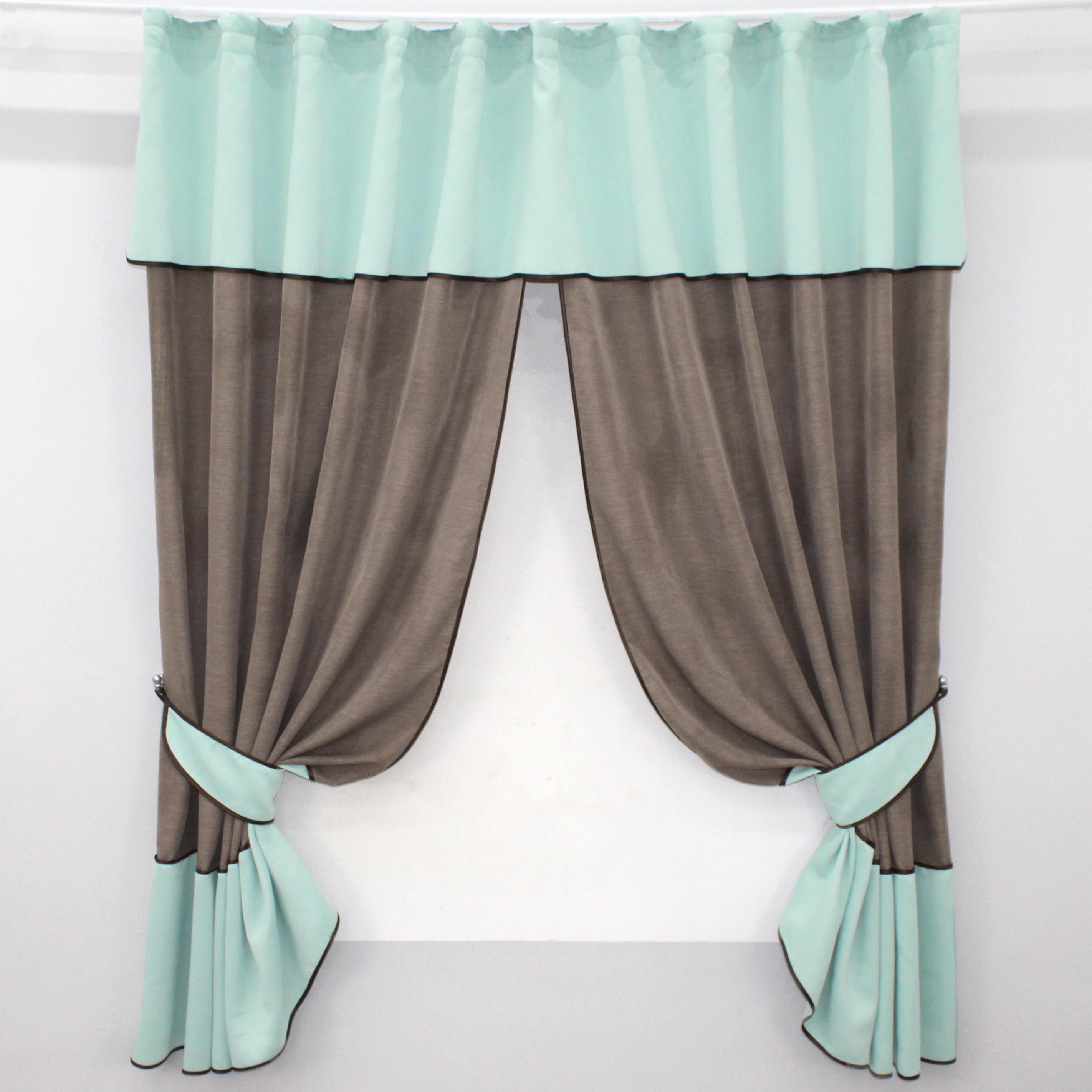 Штори кухонні VR-Textil № 073к з ламбрекеном і підхватами 270х170 см Какао/Фісташковий (52-0492)