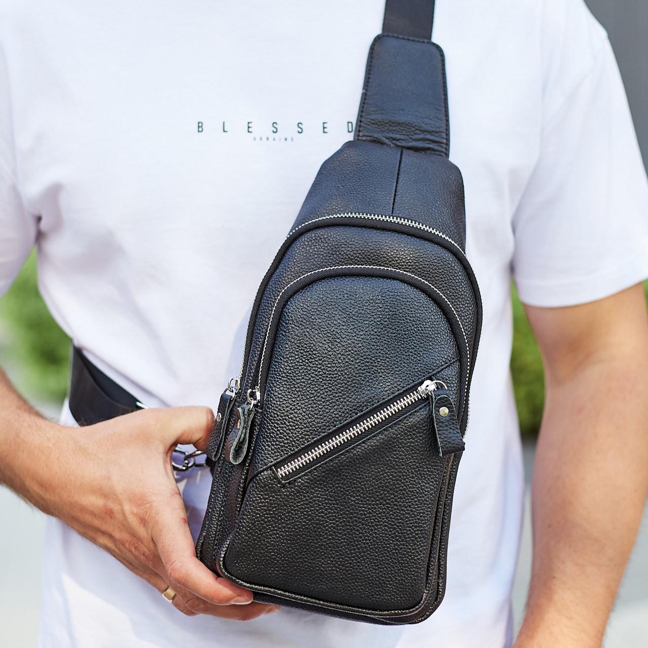 Сумка-слинг мужская кожаная Tiding Bag Черный (GLD-2116)