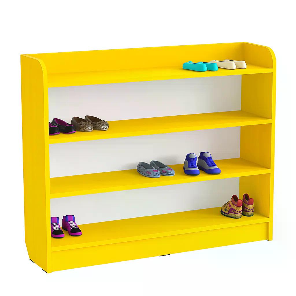 Полиця для дитячого взуття ЛДСП 4 яруси з опорами 100 см Жовтий - фото 1 Полиця для дитячого взуття ЛДСП 4 яруси з опорами 100 см Жовтий - фото 1
