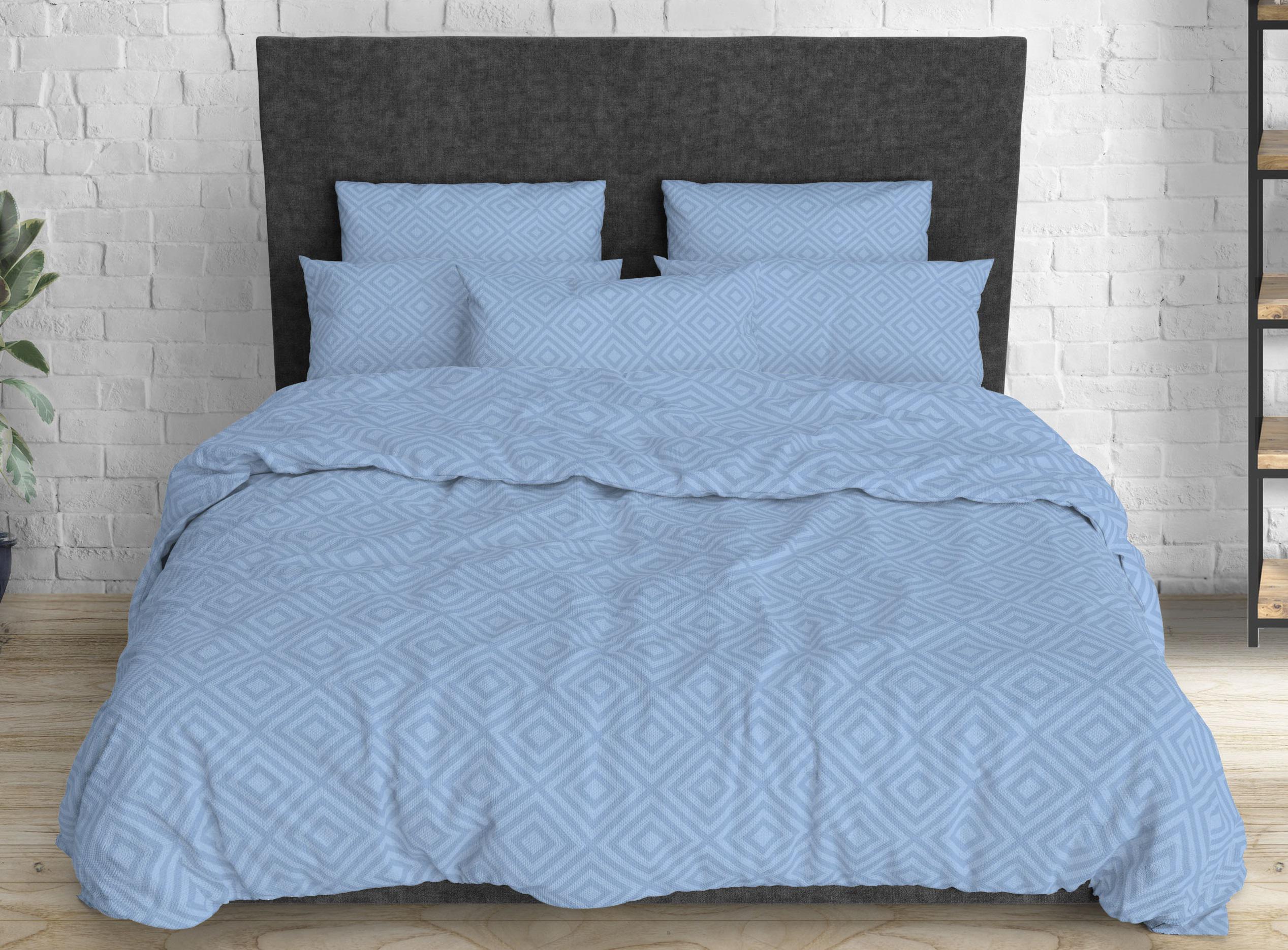 Комплект постільної білизни Ромбики сімейний бязь 200х220 см Блакитний (Glux-162/WP/C)