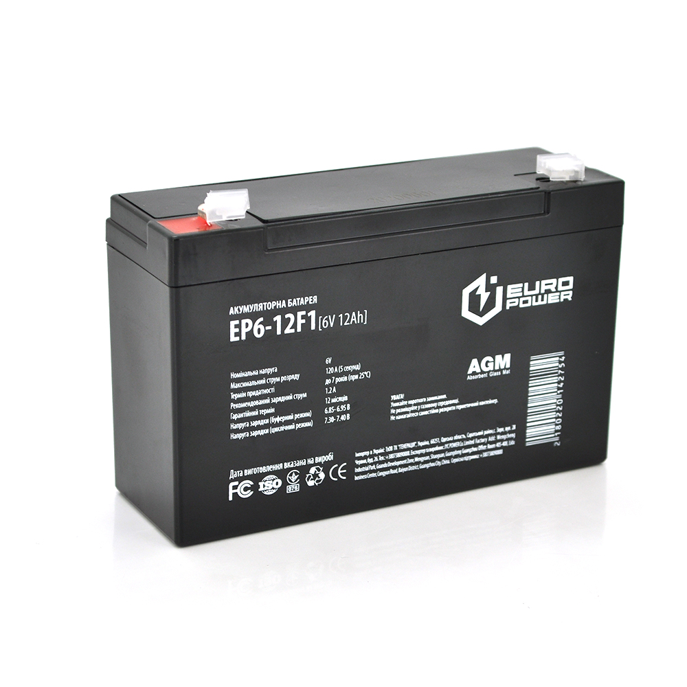 Аккумуляторная батарея Europower AGM 6 V 12 Ah 150х50х100 мм 1,6 кг (YUT_V2703)