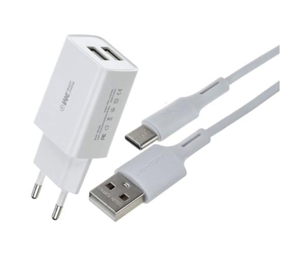 Пристрій зарядний мережевий WK WP-U56a з кабелем Type-C 2 Usb 2 A White