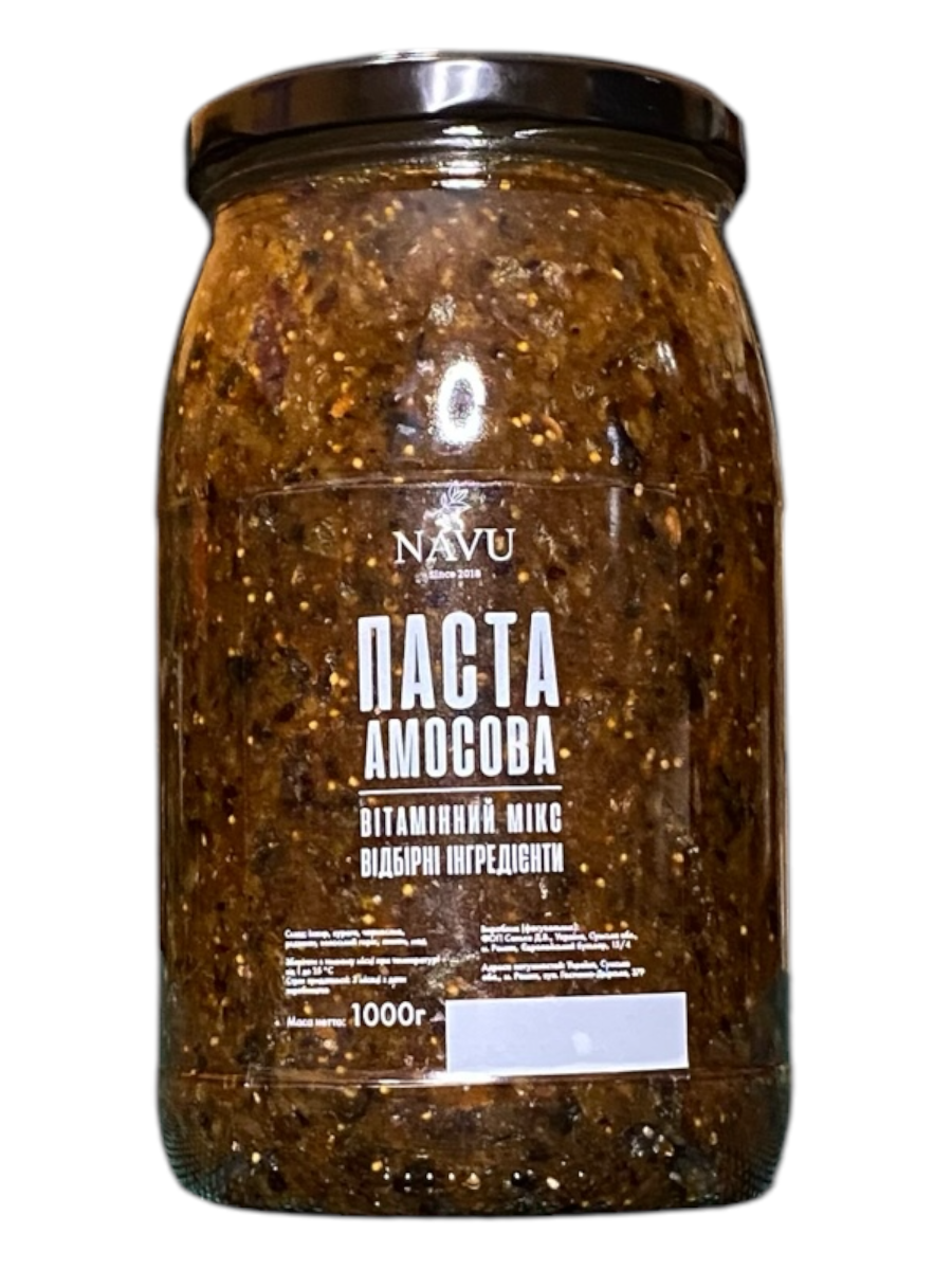Паста аммосова медовая смесь Navu мед с орехами из сухофруктов для сердца и укрепления иммунитета 1000 г (PAC-02-1000)