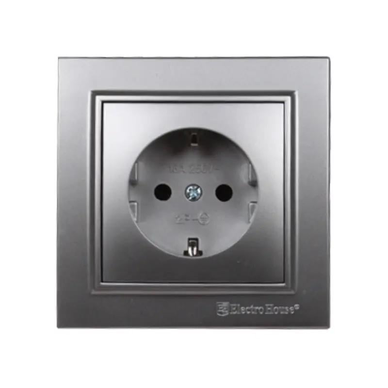 Розетка с заземлением ElectroHouse 16A IP22 Enzo Серебряный камень (EH-2109P-ST)