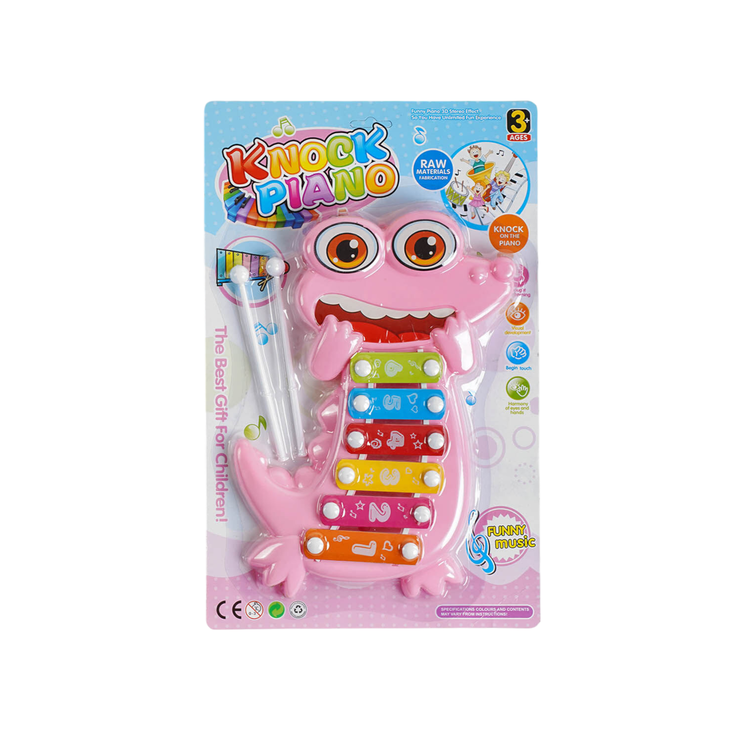 Ксилофон Y 9097 Динозаврик на листе 6 металлических пластин/2 ударные палочки (30477985) - фото 2