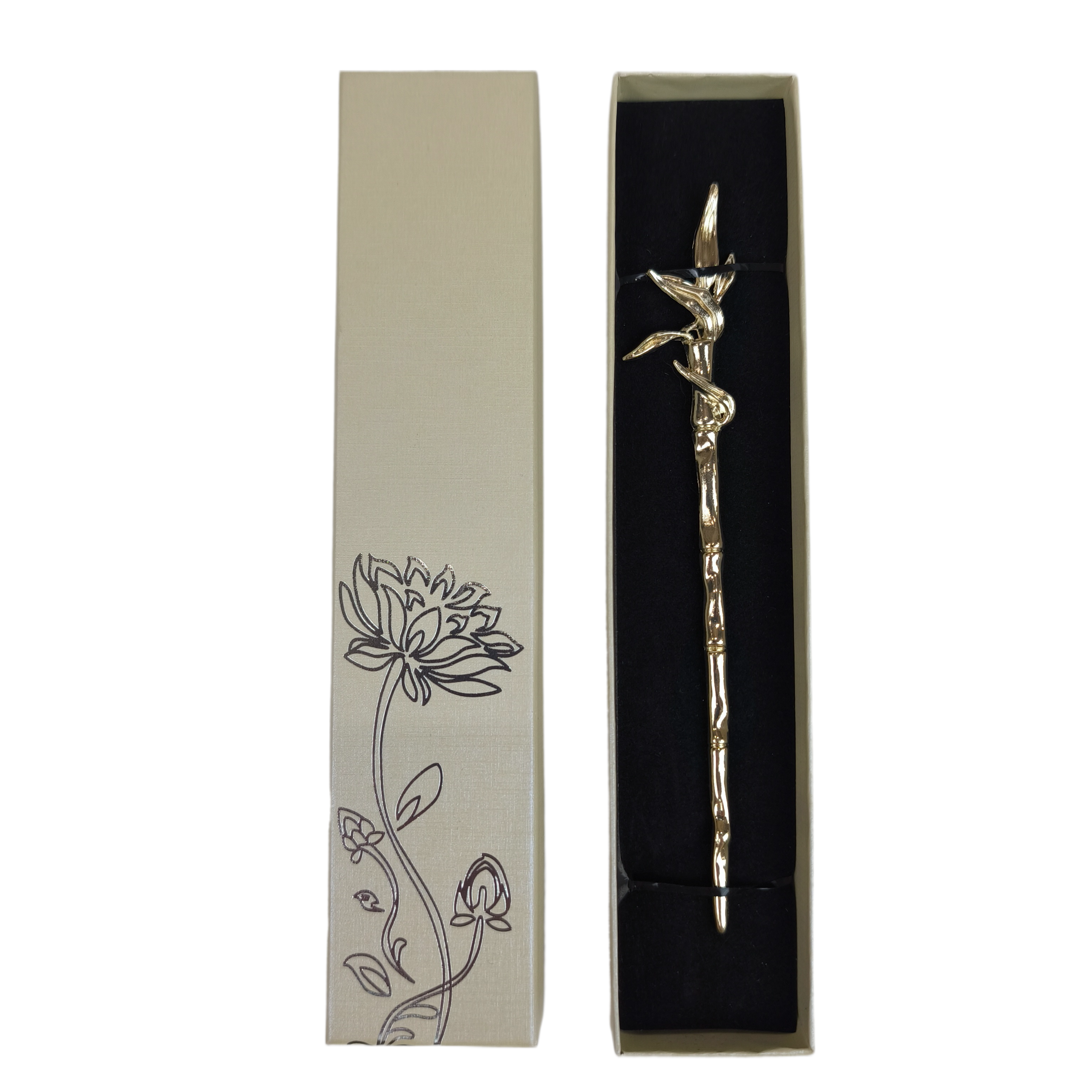 Заколка для волос в азиатском стиле металлическая в подарочной коробочке Золотистый (28058)