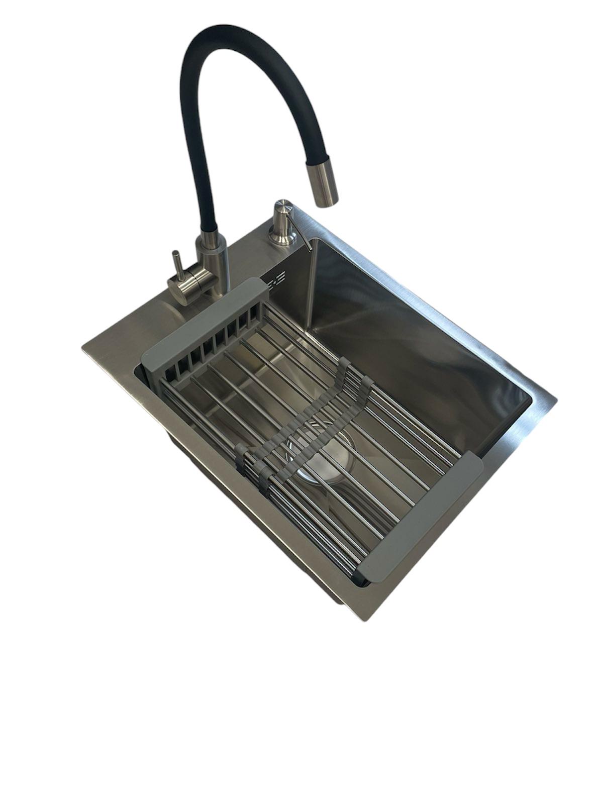 Мийка кухонна Lidz 4050 Brush 30/10 мм/змішувач для кухні з гнучким виливом Чорний