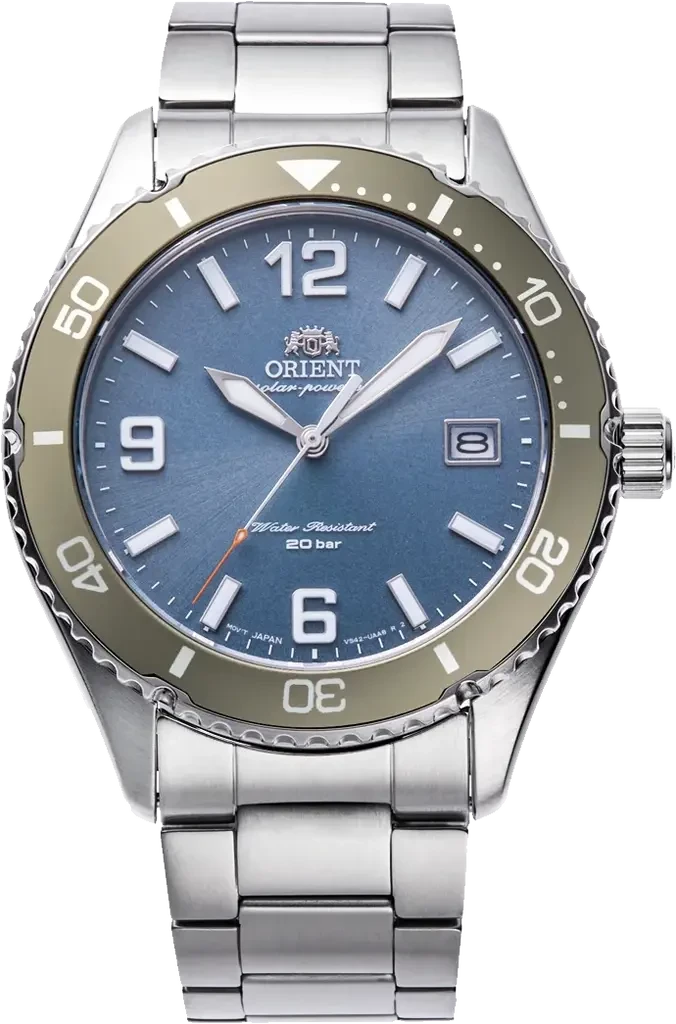 Мужские наручные часы Orient Mako Solar RA-WJ0002L10B со стальным корпусом/сапфировым стеклом WR 200 м Синий (3124584444)