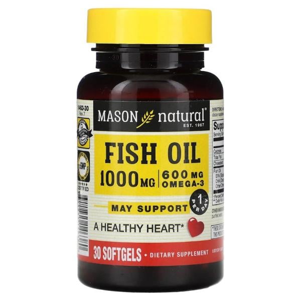 Натуральная добавка с омегой 3 Mason Natural Fish Oil 1000 мг Omega 600 мг 30 капс. (000021106)