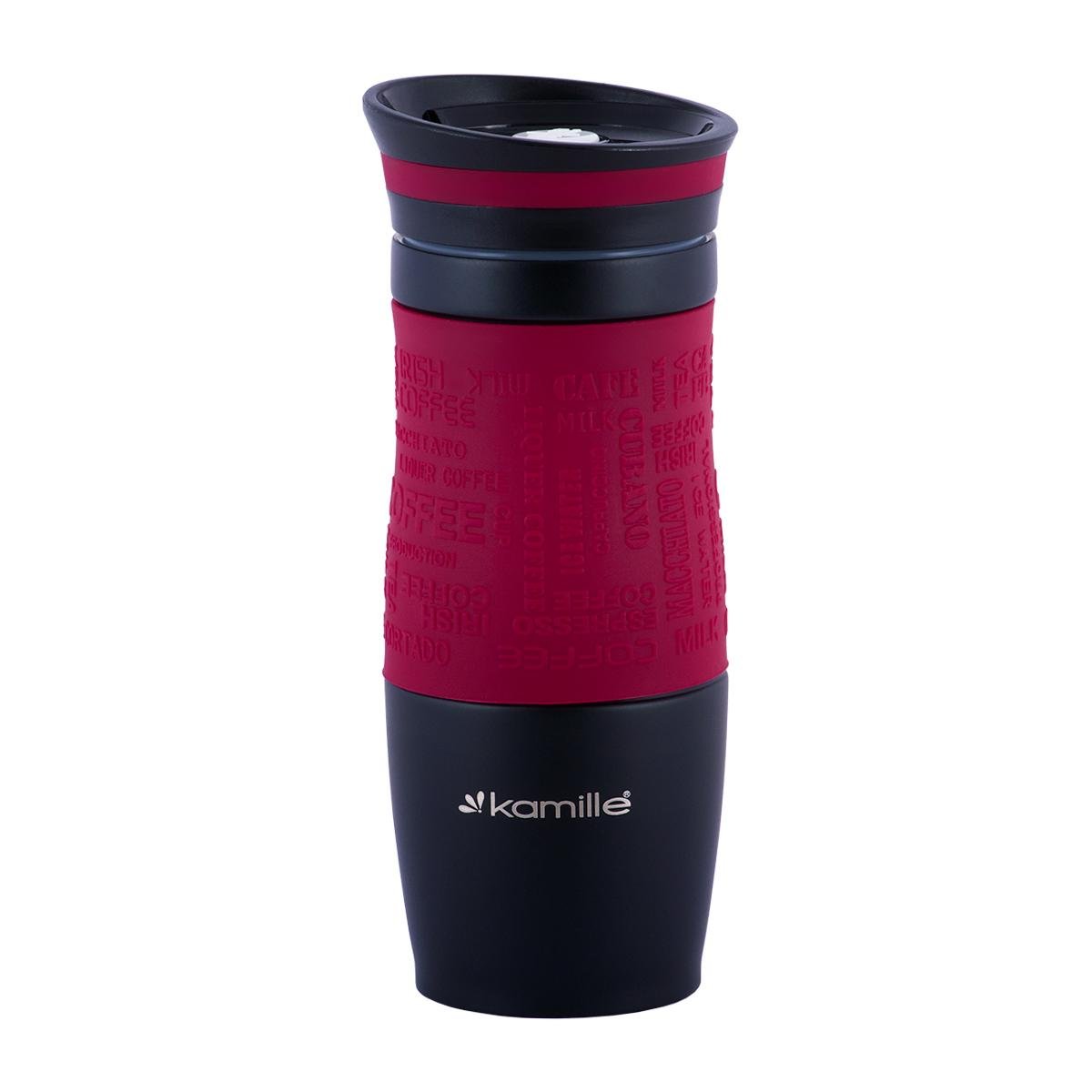 Термокружка Kamille из нержавеющей стали с TPR-вставкой 380 мл Красный (14897087)