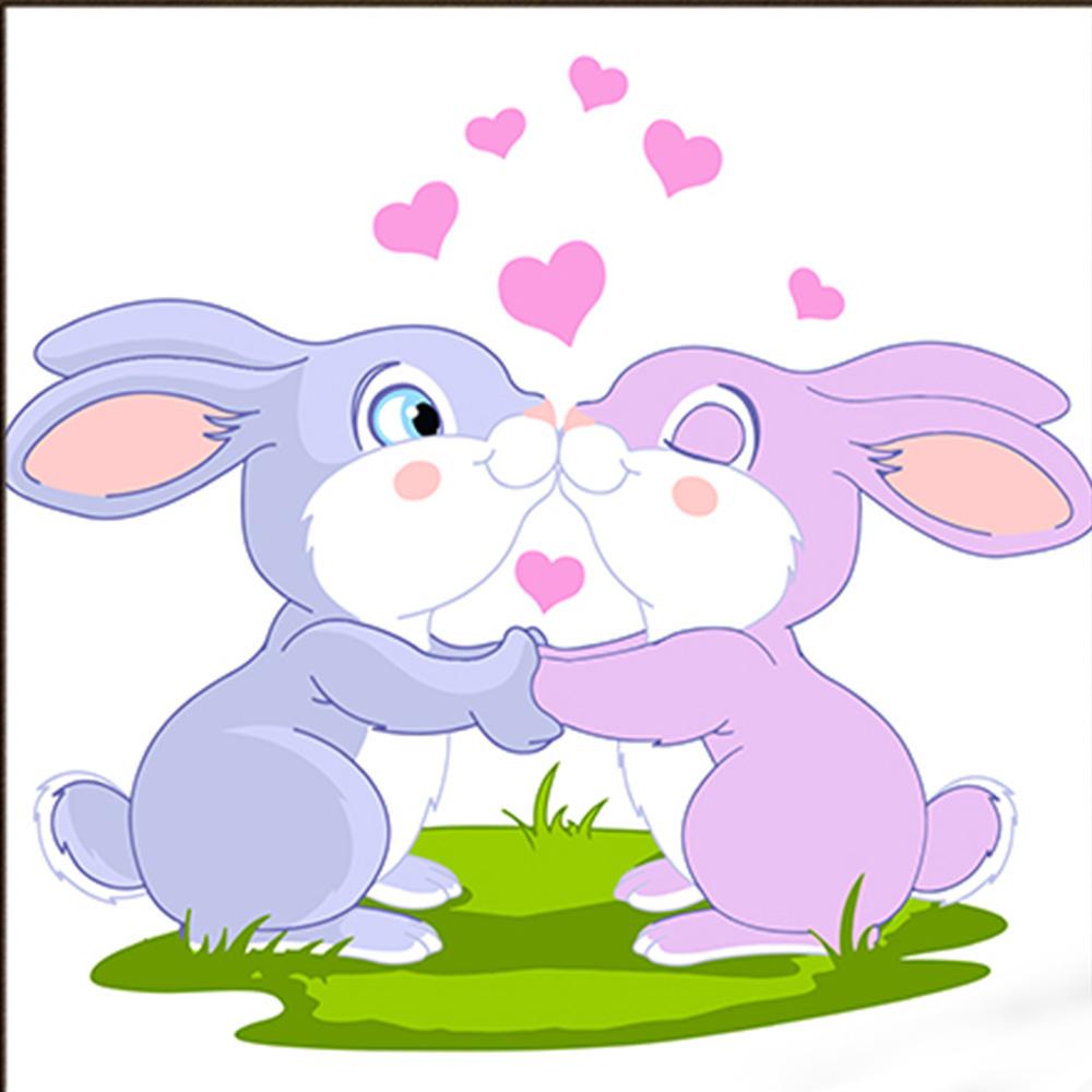 Картина по номерам Strateg Премиум Влюбленные зайчонки с лаком и уровнем 30x30 см (Str-ES-0826)