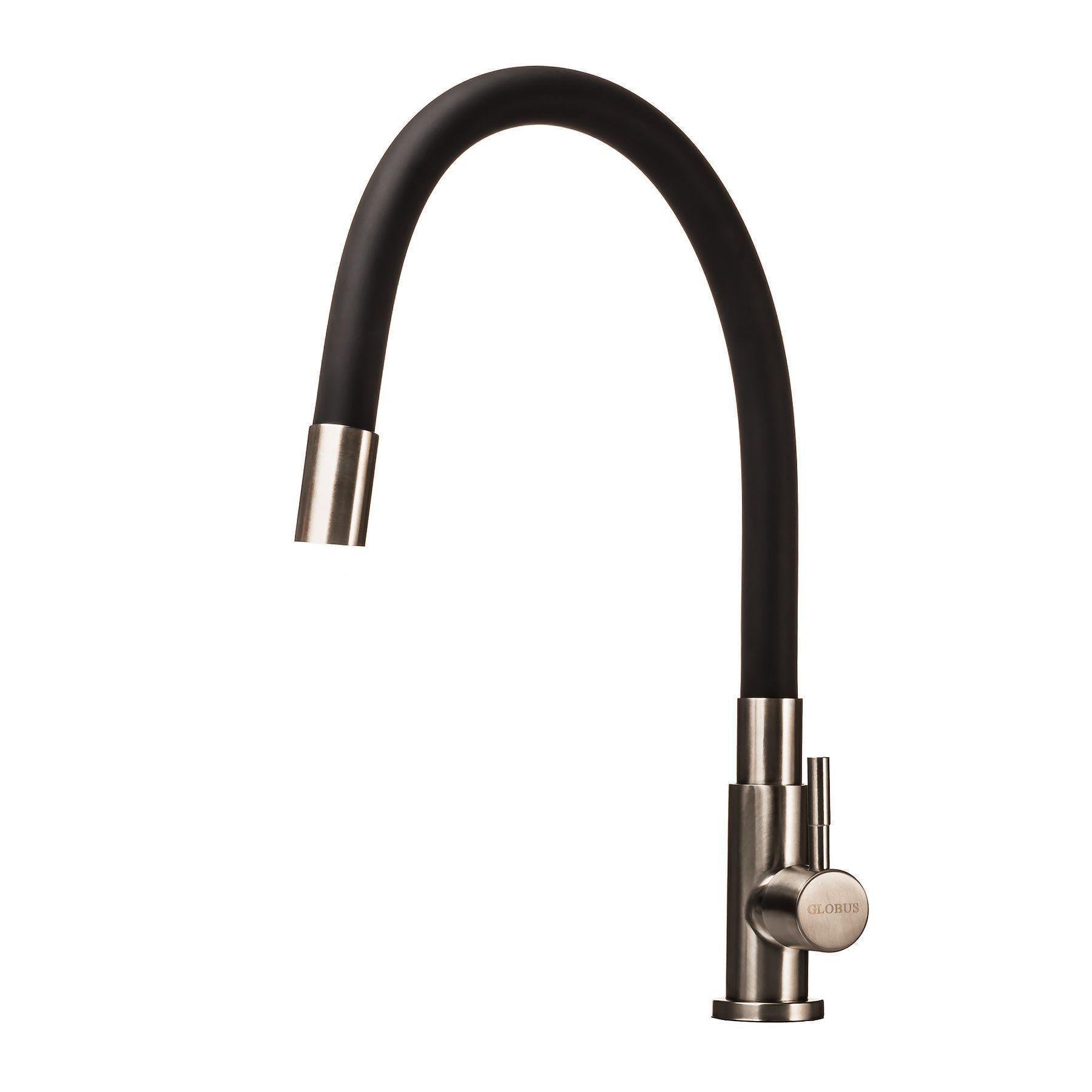 Монокран на одну воду с гибким изливом Globus Lux ALPEN SUS-004SN Сатин/Черный (17520)