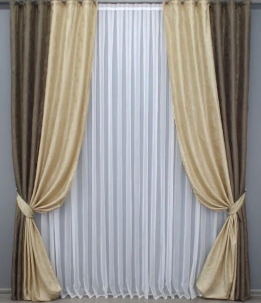Комплект штор жаккард 1,5х2,85 м 2 шт. Какао/Темно-бежевый (014дк/437-438ш)