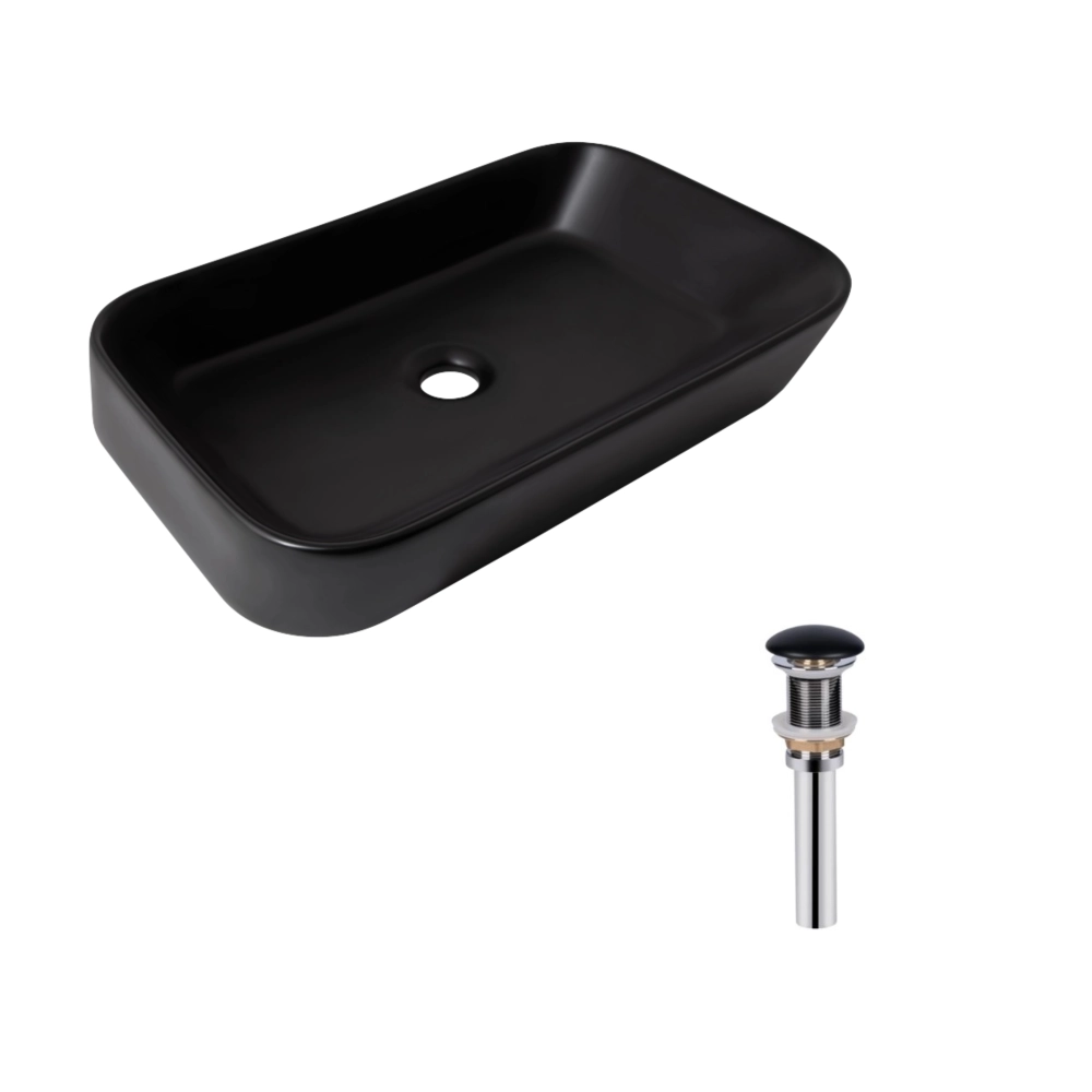 Раковина накладная Qtap Scorpio 550х390х120 мм прямоугольная с донным клапаном Black (47298)