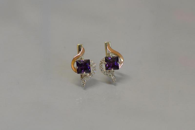 Серебряные серьги Sil с золотыми накладками 118s-15 Фиолет (Sil-831)