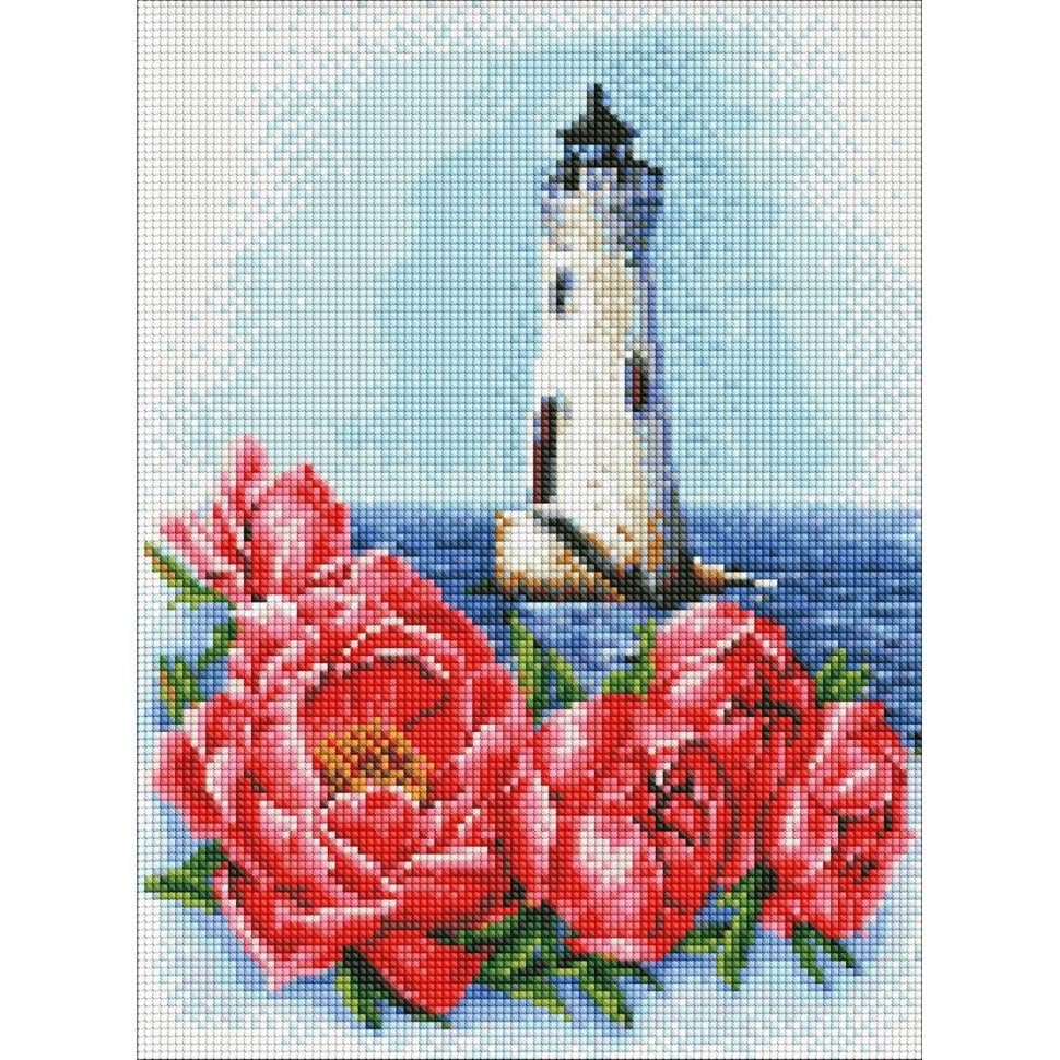 Алмазна мозаїка Ideyka Маяк з півоніями AMO7552  30х40 см (RLT31349)