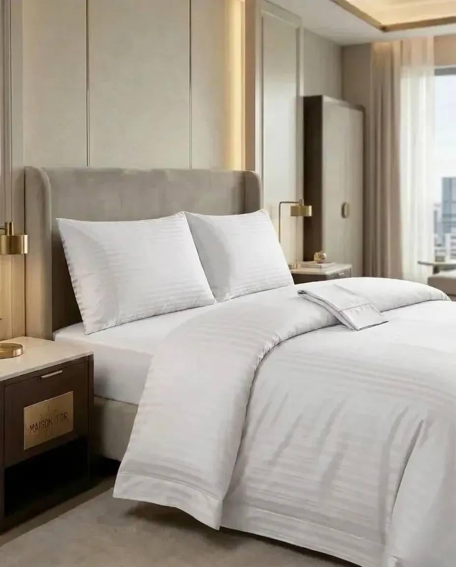 Комплект постільної білизни Maison D'or Elegante lux white страйп сатин євро (2000022283340)
