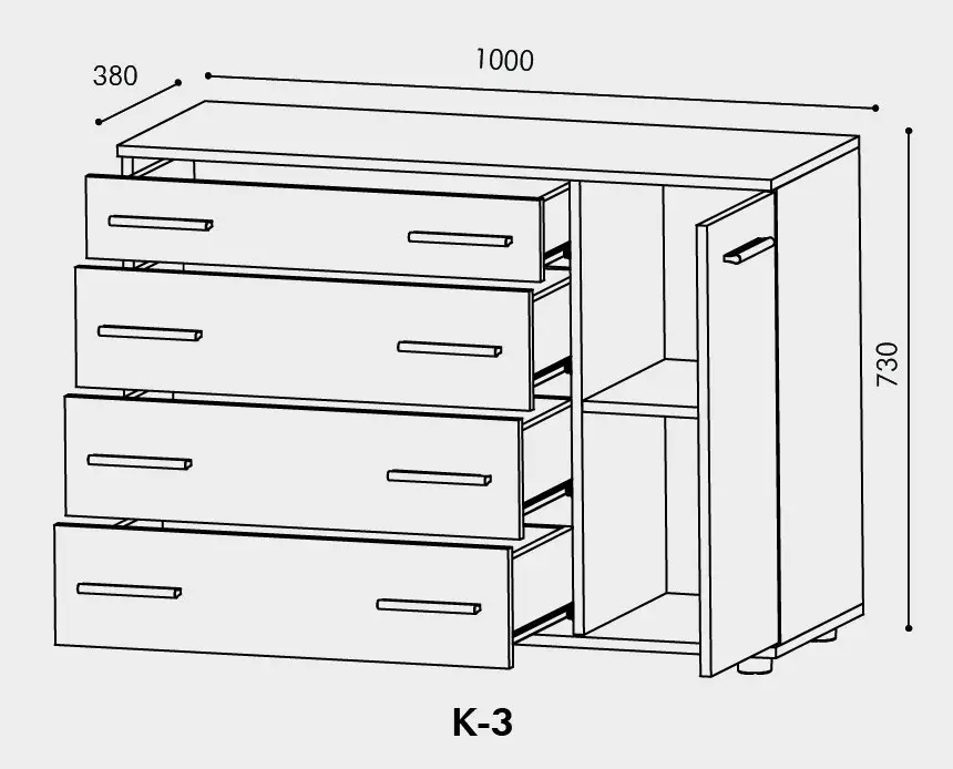 Комод для вітальні з висувними шухлядами Еверест К-3 телескопічні напрямні 100х73х38 см Венге темний/Дуб молочний (21880977) - фото 4