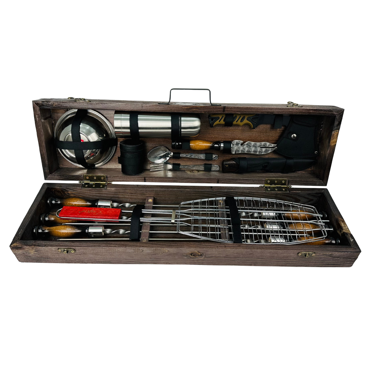 Набор шампуров Рыбак ручной работы в подарочном кейсе из нержавеющей стали