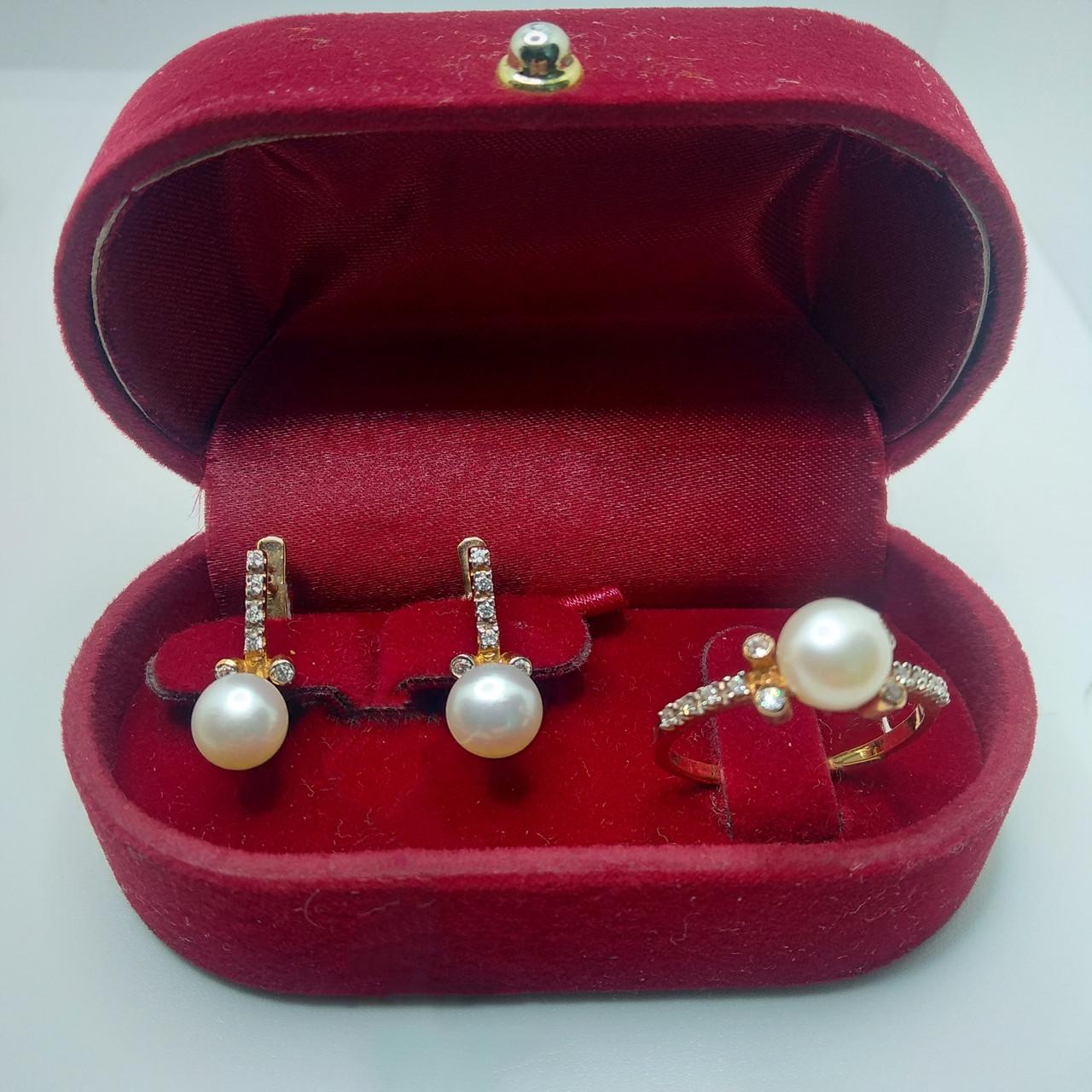 Гарнитур золото белый жемчуг 585° 6,23 г р. 17,5 (С425/К656)