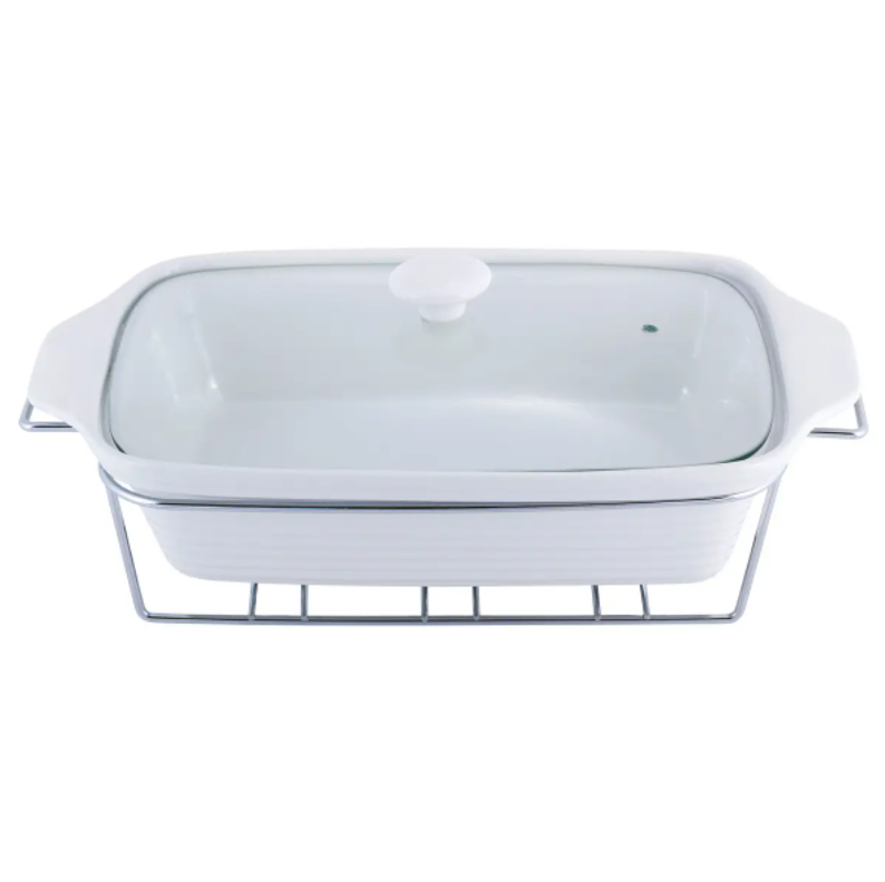 Мармит керамический Kamille KM-6404 3 л со стеклянной крышкой и металлической подставкой (NA001949)