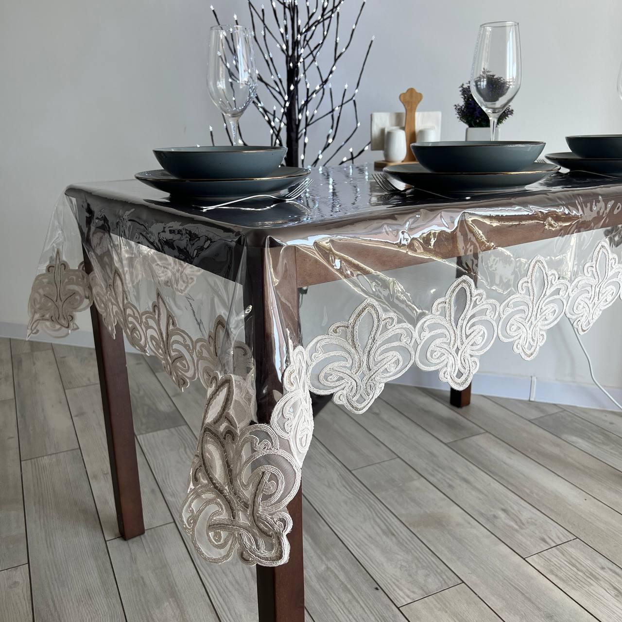 Скатерть с кружевом Royal комбинированная силиконовая прямоугольная 160x300 см (1004W-p5)