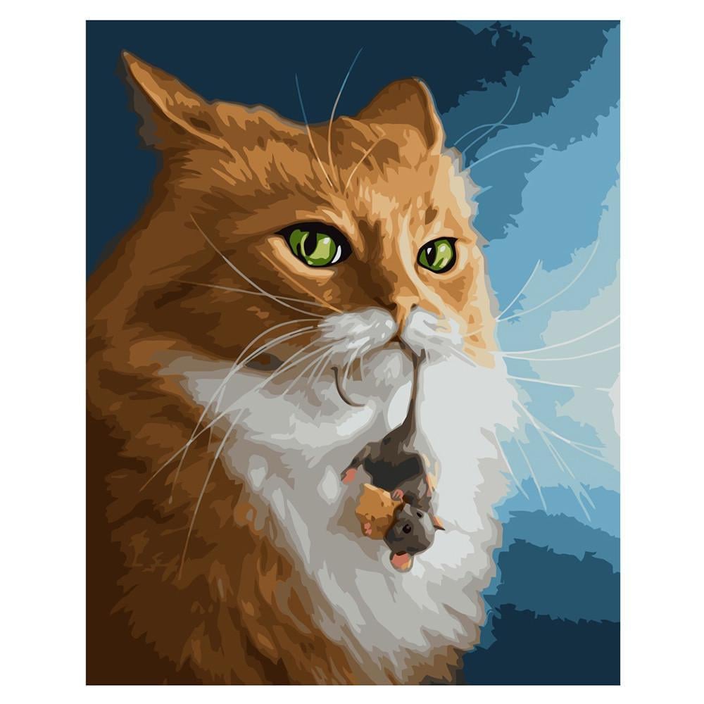 Картина по номерам Strateg Премиум Кот и мышь с лаком 40х50 см (VA-2032)