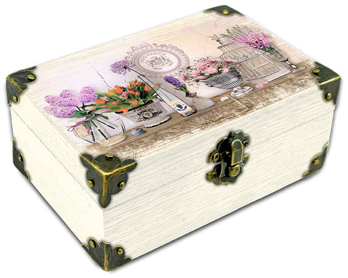 Шкатулка деревянная-эко Прованс Букет тюльпанов и дельфиниумов 10х15 см Белый (пршк0304бф10х15)