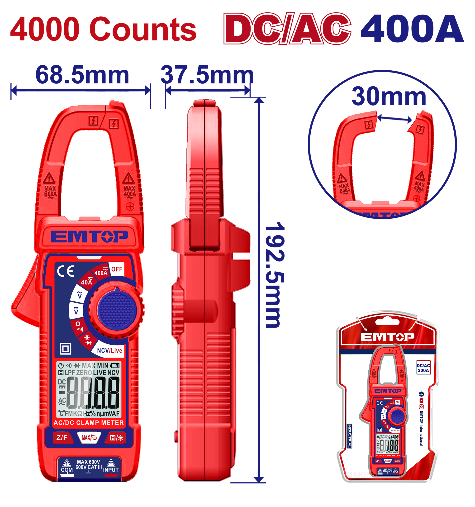 Клещи токовые EMTOP EDMR762002 DC/AC - фото 2 Клещи токовые EMTOP EDMR762002 DC/AC - фото 2