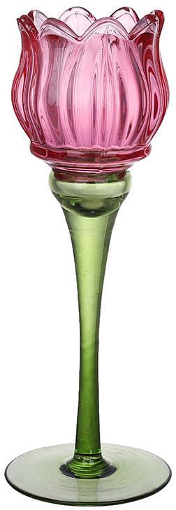 Подсвечник стеклянный Тюльпан 8х27 см Ярко-Розовый
