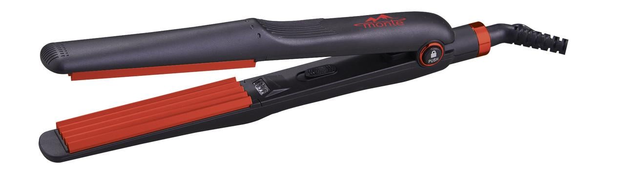 Плойка-гофре Monte MT-5158 вращающийся шнур/блокировка пластин/керамические пластины 120х25 мм 40 Вт 200°C Red (33348742)