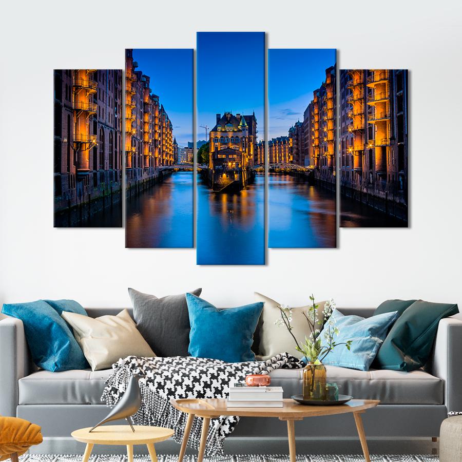 Картина город Панорамный вид на город Гамбург 137x85 см (A653-5)
