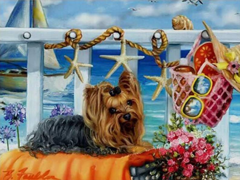 Картина по номерам Brushme "Йоркширский терьер на пляже" 40х50 см (BK-GX21473)