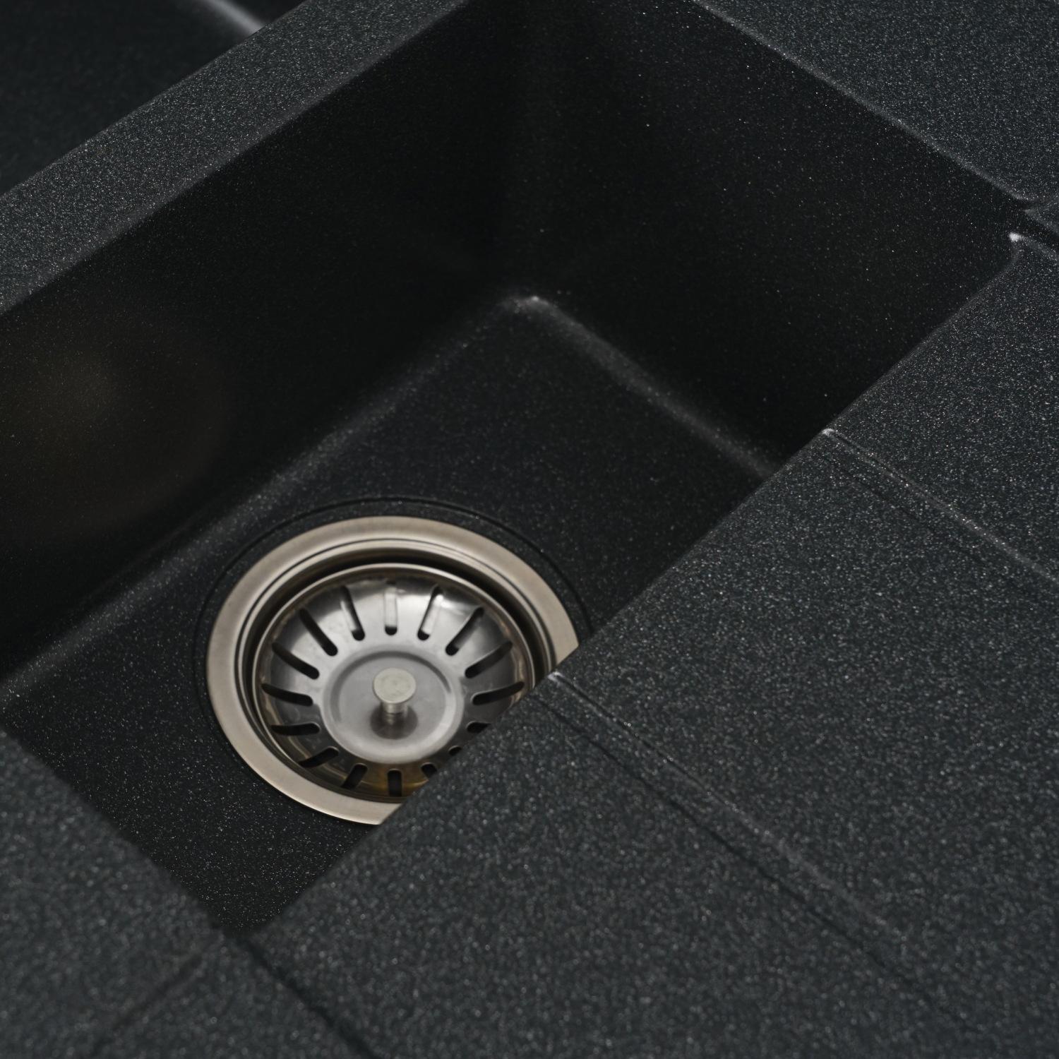 Мийка кухонна Platinum PLS-A27555 чаші гранітна прямокутна 780x500 мм Чорний (25959301) - фото 5