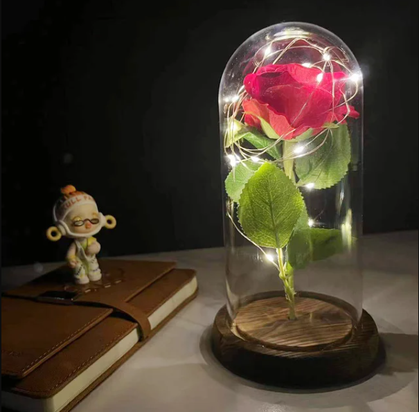 Ночник с искусственной розой в стеклянной колбе с LED-подсветкой (29869330)