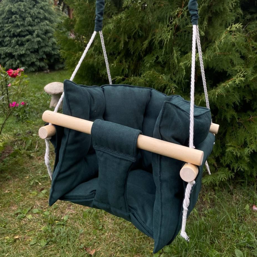 Детские качели подвесные Премиум из микровелюра Темно-зеленый (gs-8309)