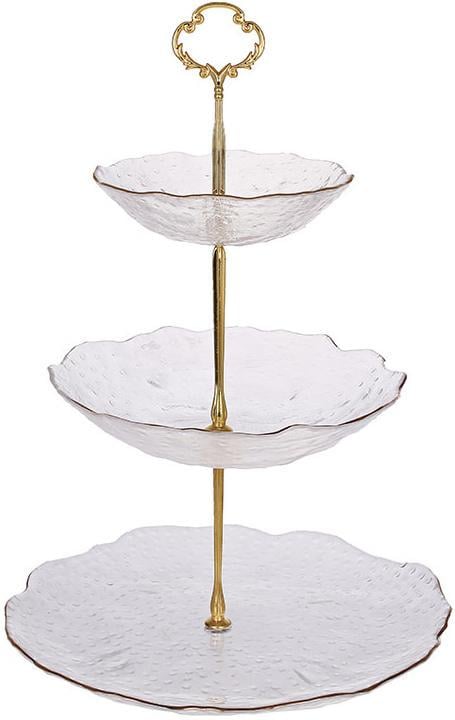 Фруктовница фуршетная стойка Fleur 3-х ярусная Ø14 см/Ø20 см/Ø26 см с золотым ободком