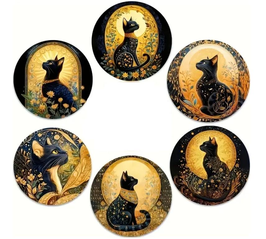 Набор деревянных подставок под чашки Черные кошки 6 шт.