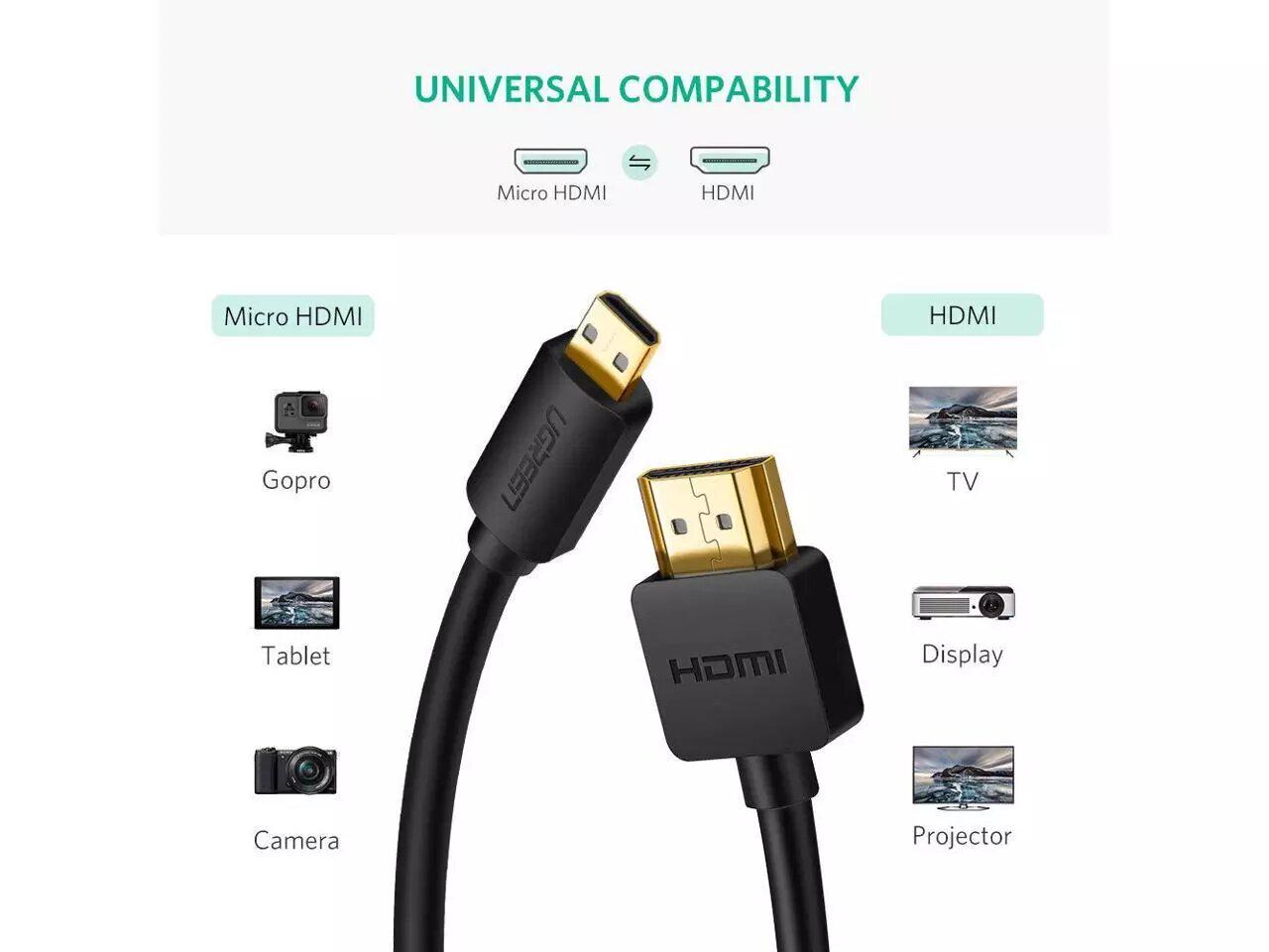 Кабель UGREEN HD108 Micro HDMI to HDMI 1 м Black (30148) - фото 2