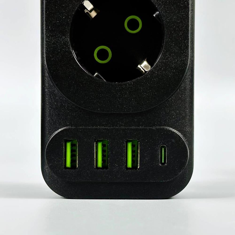 Удлинитель сетевой переноска 2м на 3 розетки з 3USB/Type-C UA Power F43U Черный (F23U 3r-3usb+Type-C-2m) - фото 3 Удлинитель сетевой переноска 2м на 3 розетки з 3USB/Type-C UA Power F43U Черный (F23U 3r-3usb+Type-C-2m) - фото 3