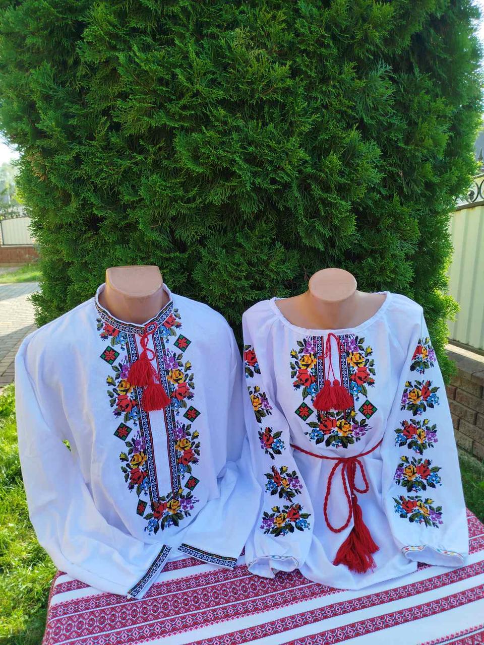 Вишиванки парні Букет на натуральному домотканому полотні р. 60 (2657754975)