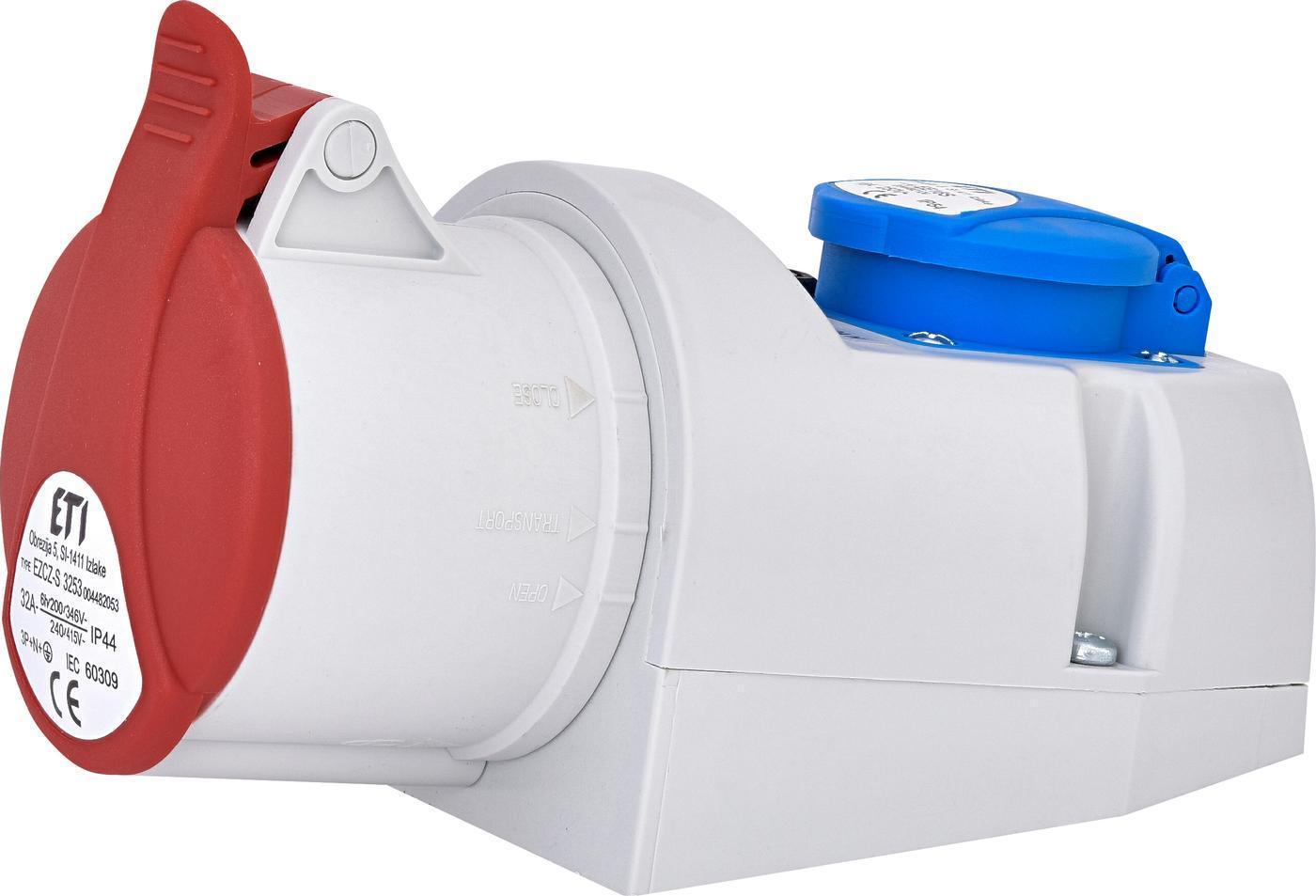 Розетка комбинированная ETI силовой разъем EZCZ-S-3253 IP44 32A/400V/230V/3P+N+PE/EE 16S Schuko (00000061479)